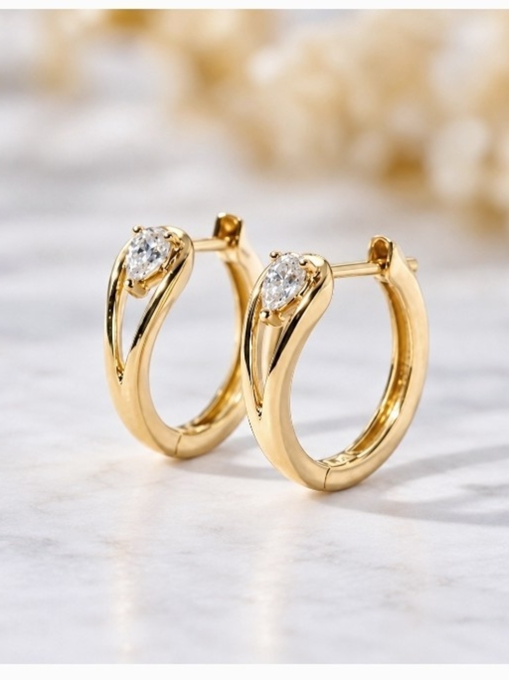 Gold Huggie Hoop Earrings with Simulated Diamond